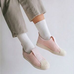 adidas Women Pink Slip-On Mesh Sneakers with White Shell Toe